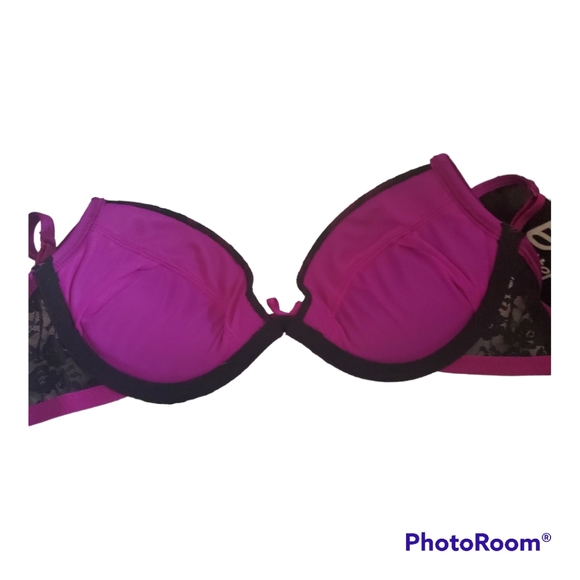 LA SENZA Black Purple Floral Print Lace Push Up Bra - Size 32A - Picture 4 of 4
